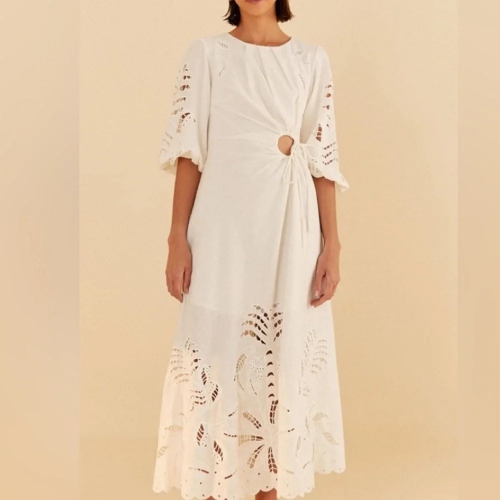👗👗FARM Rio White Long Sleeve Eyelet Dress - Picture 3 of 10